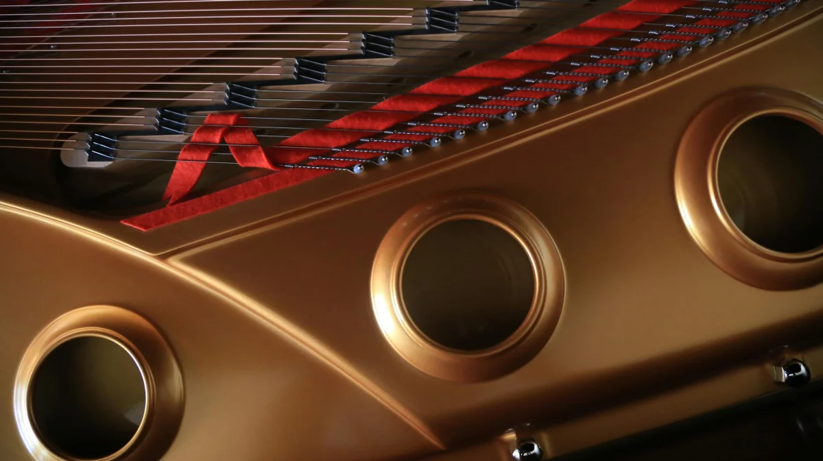 Chi tiết soundboard và dây đàn piano