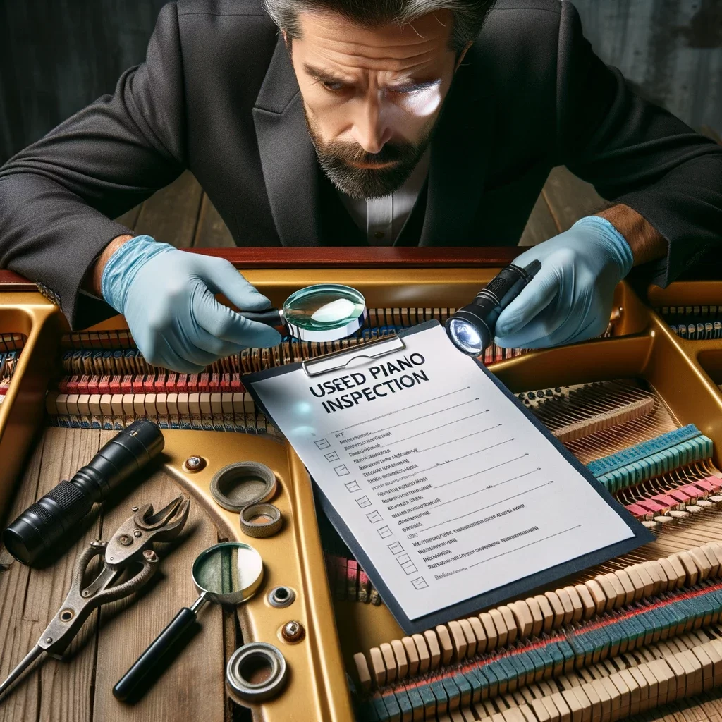 Kỹ thuật viên đánh giá tình trạng piano